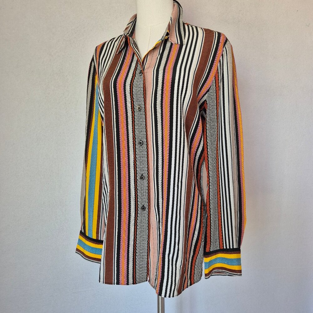 Tory Burch Silk Multicolor Striped Button-Up Shir… - image 2